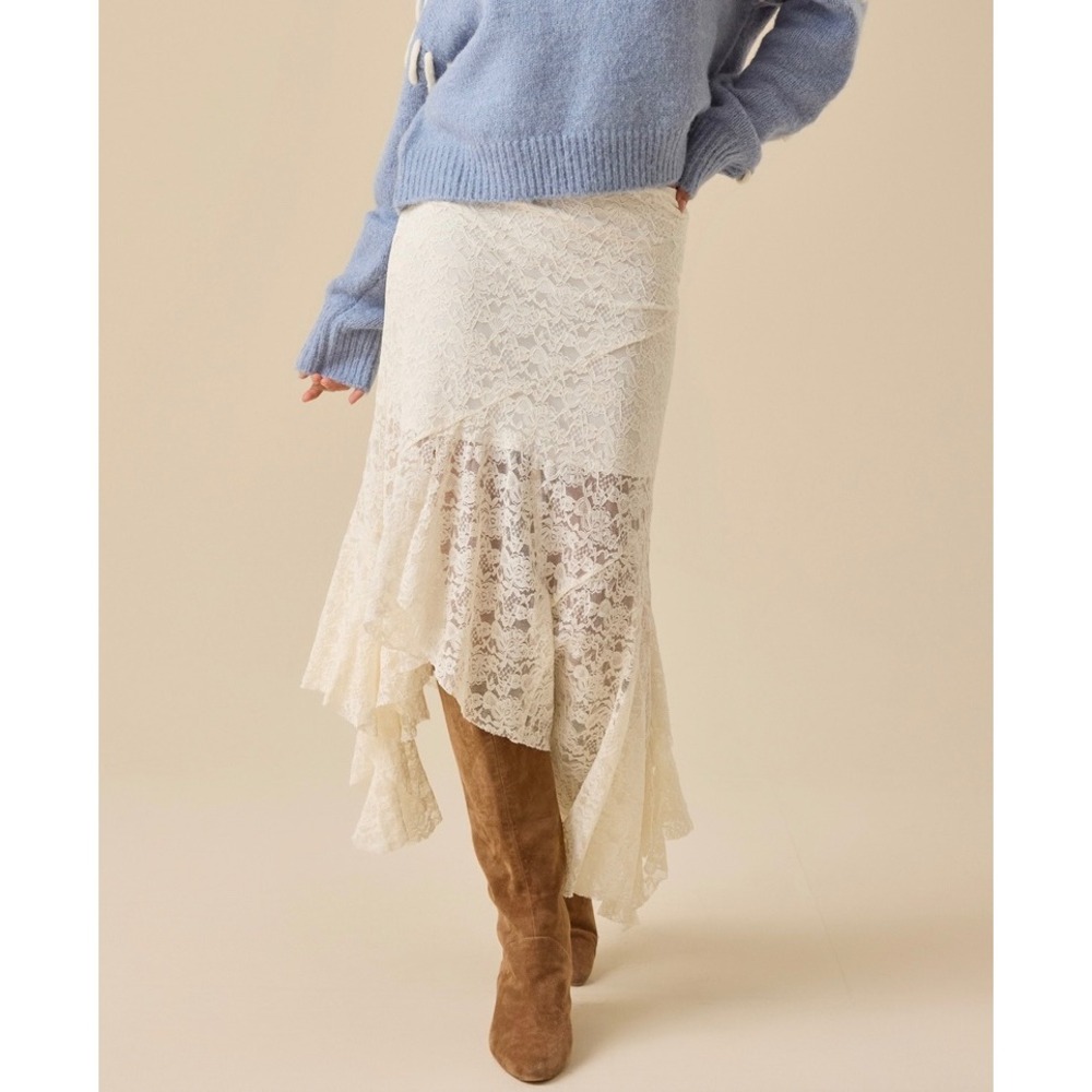 Altar'd‎ State Gardenia Lace Asymmetrical Handkerchief Hem Skirt Cream Size XL
